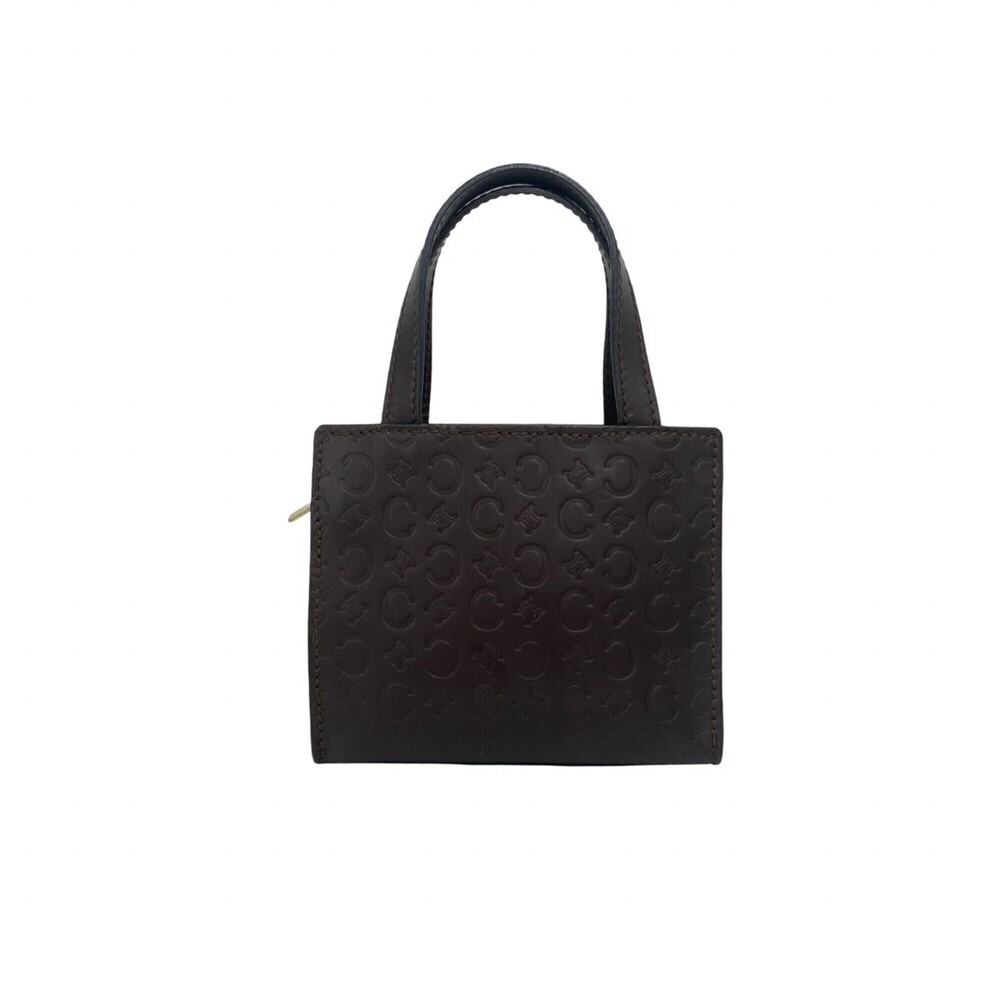 CELINE Vintage C Macadam Pattern Leather Handbag Mini Tote Bag for Women, Bro...